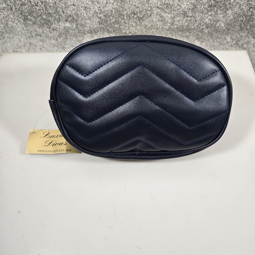 Luxury Divas leather Belt Bag Navy Blue Gold Tone Hardware Adjustable Strap‎